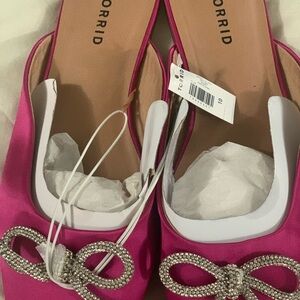 Torrid Fuchsia Satin Flats with Rhinestone Bow